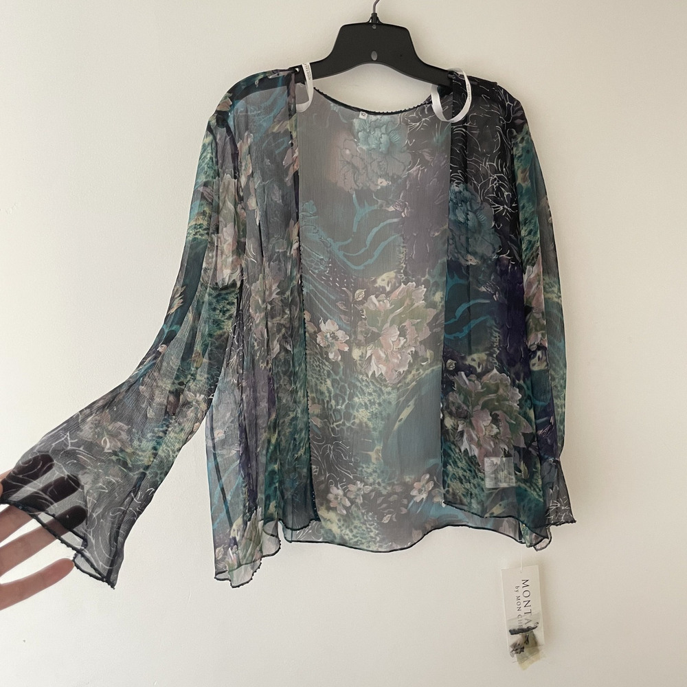 Montage by Mon Cheri Beaded Sheer Floral‎ Jacket Top Teal 12 NWT Formal Romantic